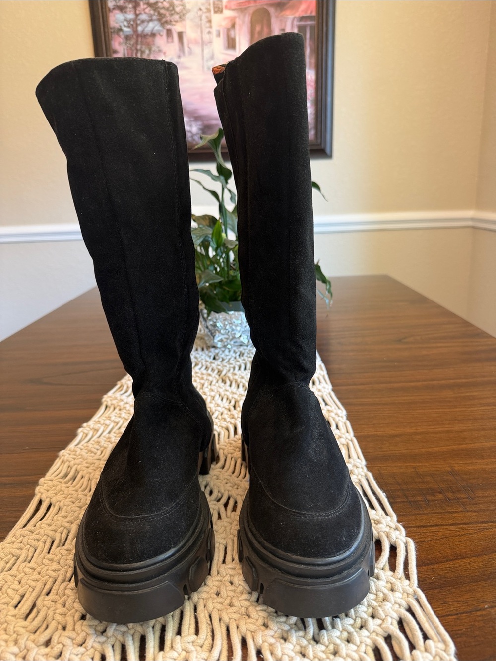 FARM Rio Black Suede-Look Chunky Platform Over-the-Knee Boots